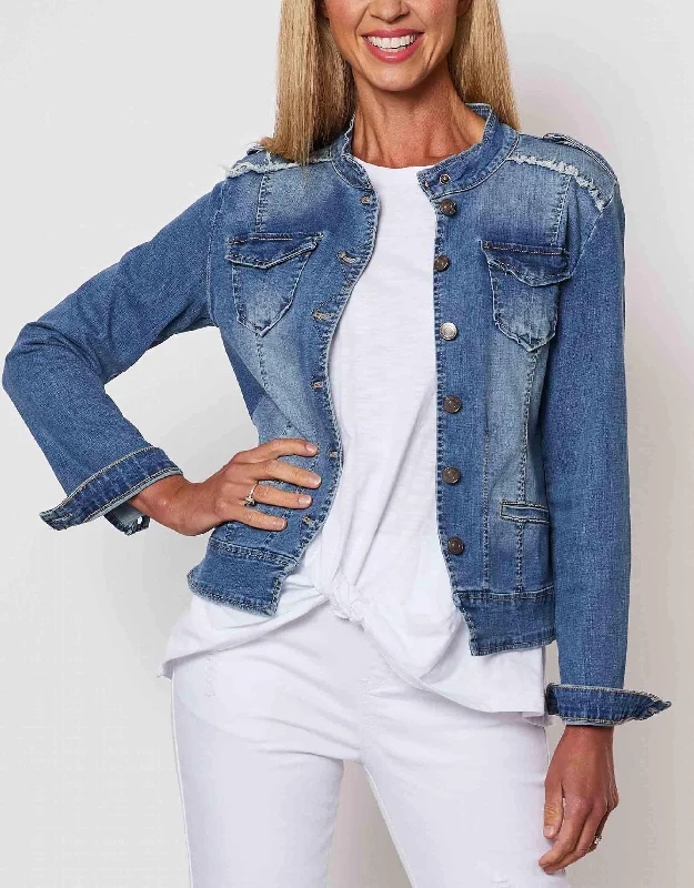 Military Denim Jacket - Denim Classic Denim Skirt