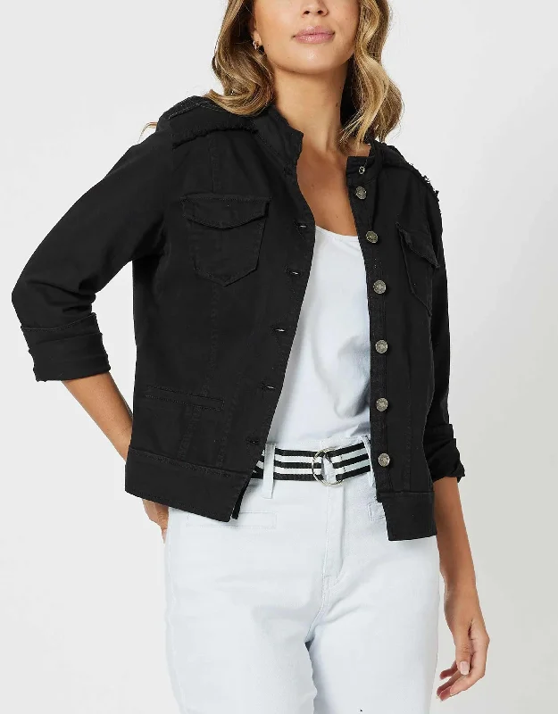 Military Denim Jacket - Black Pencil Denim Skirt