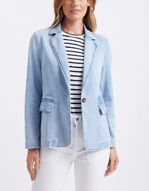 Denim Blazer - Ice Blue Belted Denim Skirt