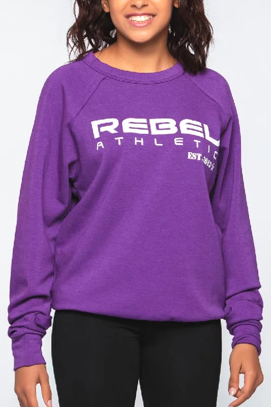 Rebel Athletic Sweatshirt in Purple Cozy Knit Pullover