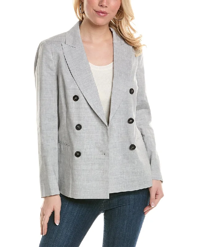 Peserico Double-Breasted Wool & Linen-Blend Jacket Checked Blazer Jacket