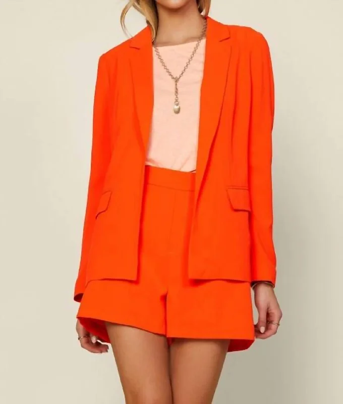 Eco Friendly Long Sleeve Blazer In Neon Orange Women’s Blazer Trend