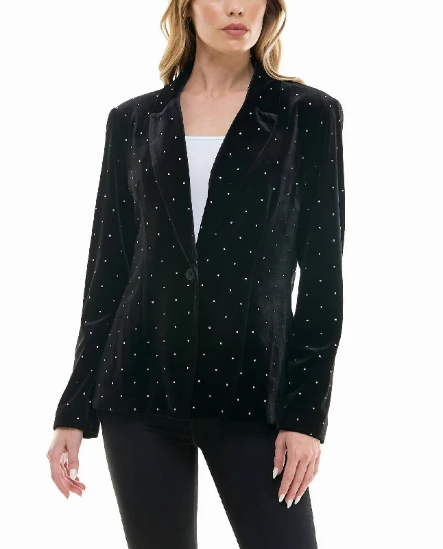 Estella Velvet Blazer In Very Black And Silver Blazer Jacket Style