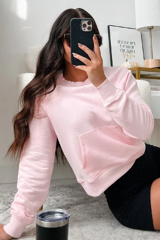 At Home Vibes Raglan Sleeve Pocket Sweatshirt (Pale Pink) Colorblock Hoodie Sweatshirt