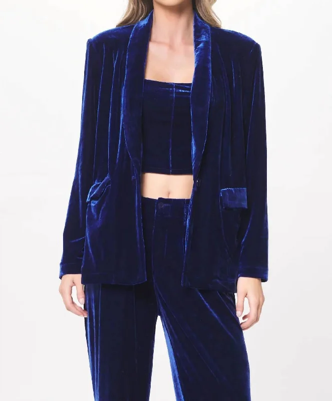 Oversized Velvet Blazer In Blue Elegant Office Blazer