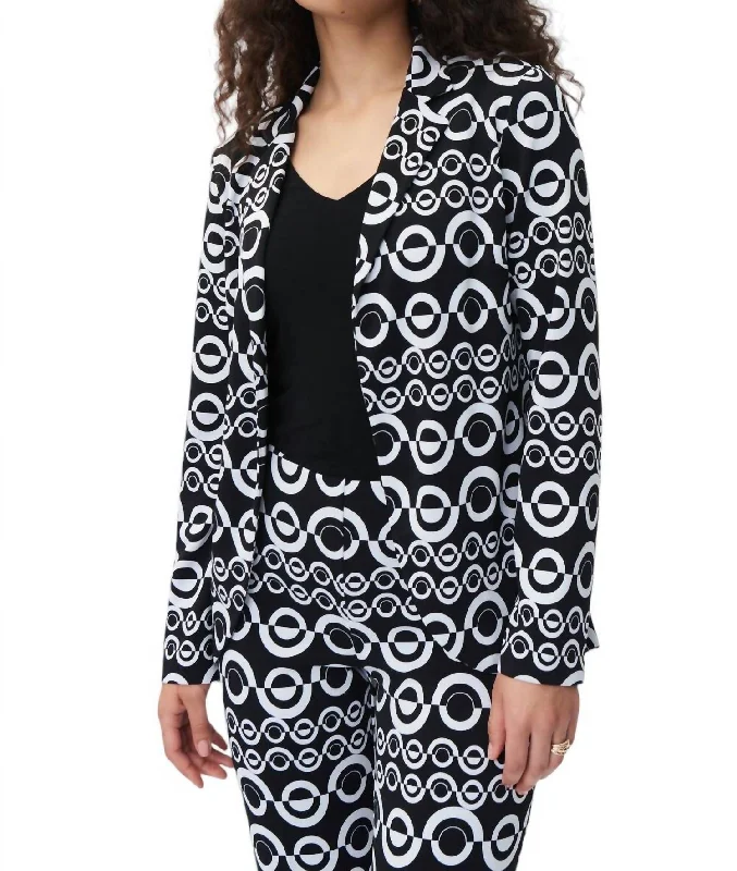 Geo Print Tailored Blazer In Black/vanilla Blazer with Shoulder Pads