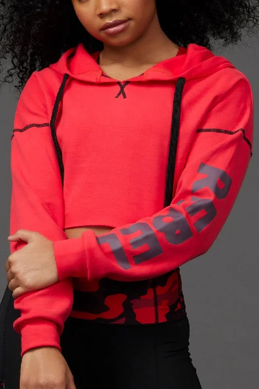 Open Back Cropped Hoodie in Red Hot Lightweight Pullover Sweater