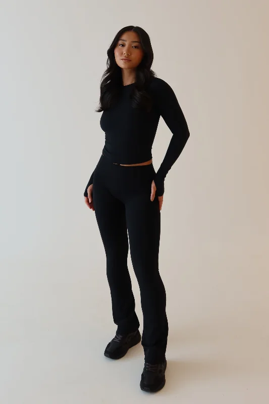 Sherrie Yoga Pants - Black Long Hoodie Sweatshirt