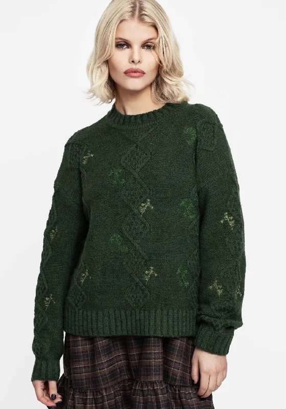 Barberry Embroidered Diamond Knit Jumper Women’s Ribbed Pullover