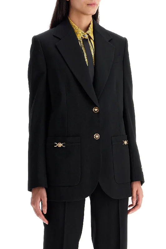 Versace Single-Breasted Wool Stretch Blazer Checked Blazer for Women