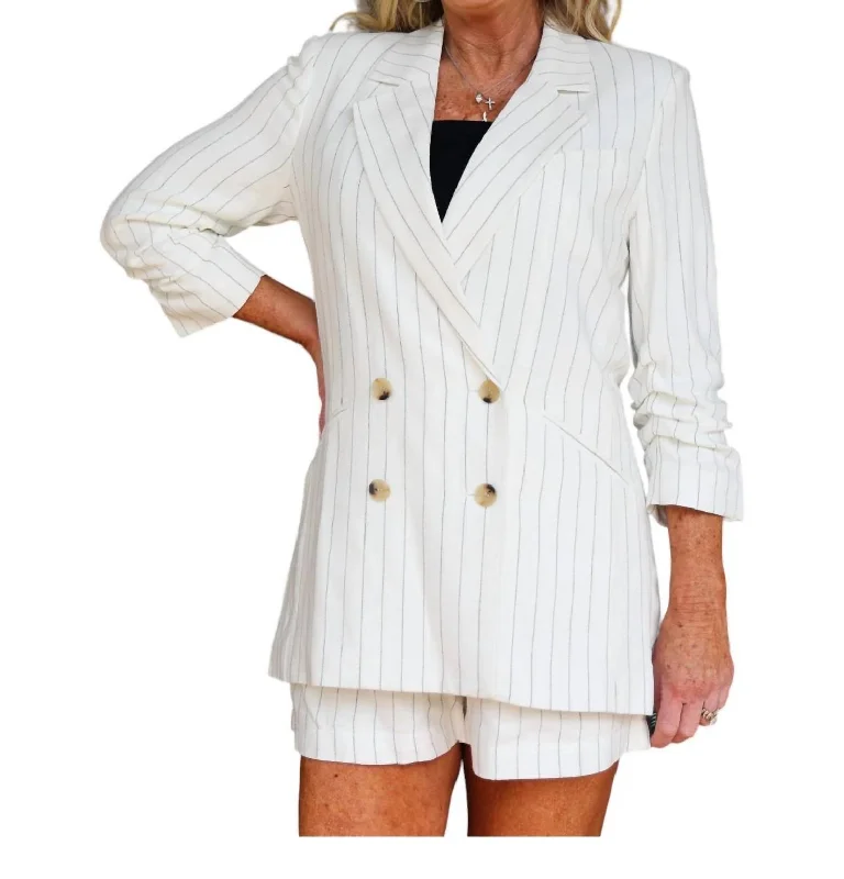 Ticket To Paradise Stripe Riviera Blazer In White Checked Blazer for Women