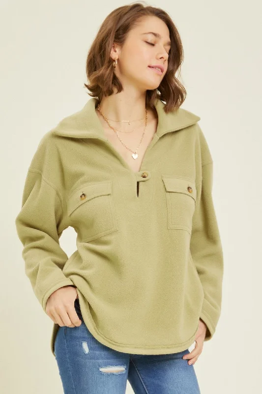 Renlee Collared Fleece Pullover (Matcha) Comfy Sweatshirts for Fall