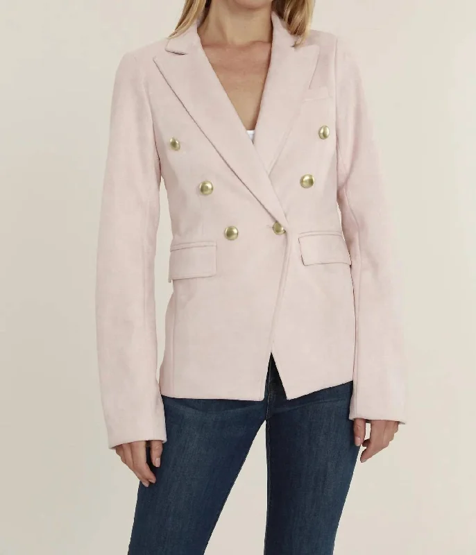 Faux Suede Double Breasted Blazer In Pale Pink Casual Blazer Jackets