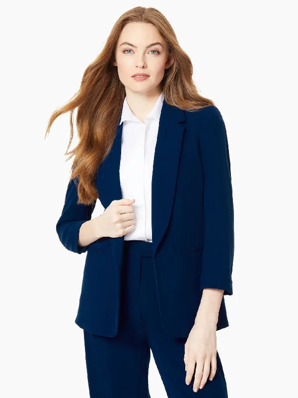 Notch Collar Rolled Cuff Bi-Stretch Blazer Elegant Blazer Dress