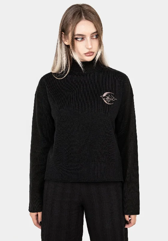 Lachrymose Embroidered Mock Neck Jumper Colorblock Pullover Sweater