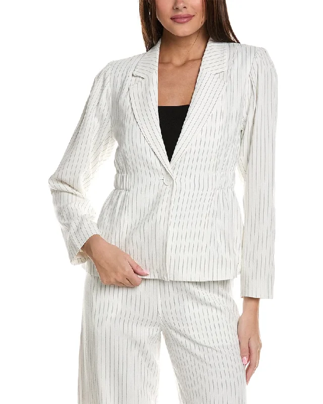 Crystal Kobe Pinstripe Linen-Blend Jacket Oversized Women’s Blazer