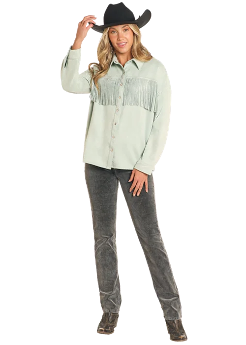 Rock and Roll Cowgirl Mint Fringe Overshirt