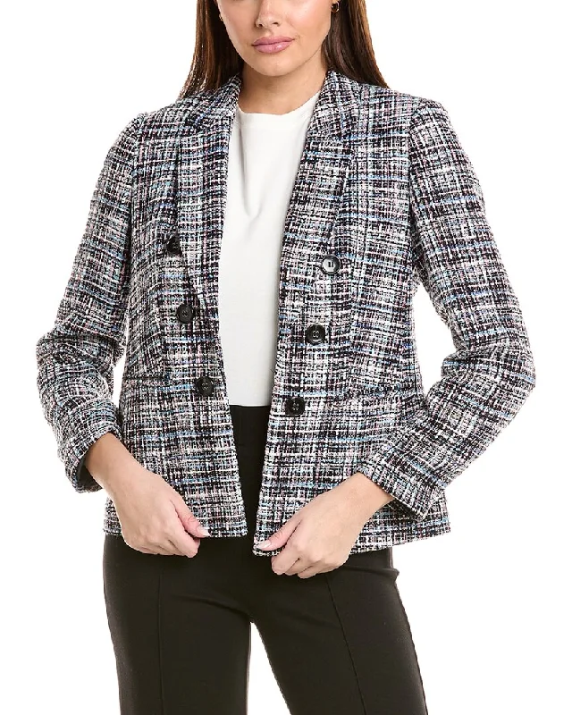 Jones New York Tweed Jacket Faux Leather Blazer