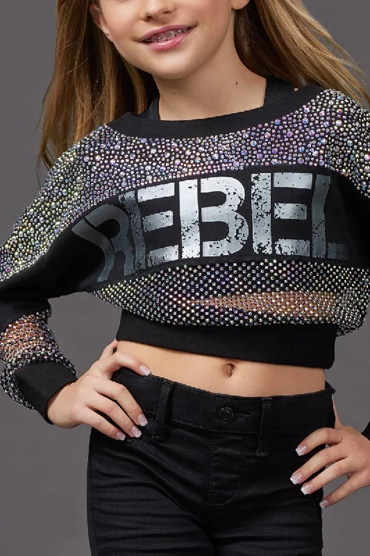 Mesh Crystal Couture Cropped Pullover Everyday Pullover Style