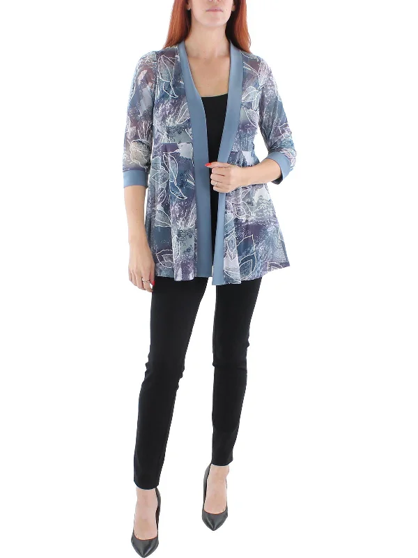 Petites Womens Mesh Printed Duster Blazer Layered Women’s Blazer