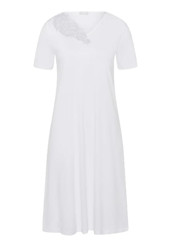 Naila Short Sleeve Nightgown 100cm | White 74995-101 Satin pajama sets