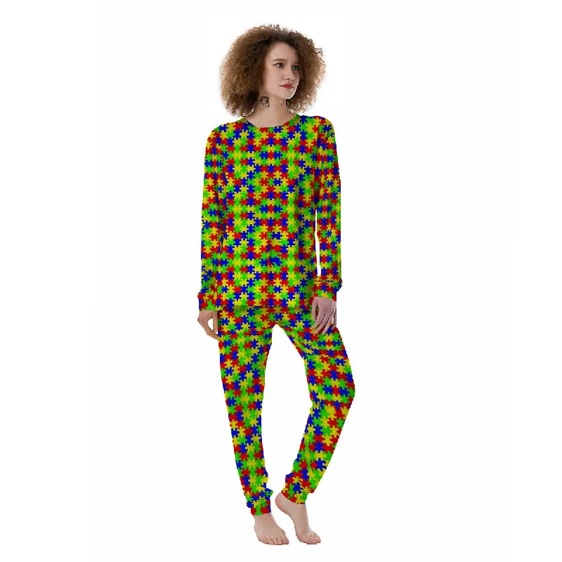 Awareness Jigsaw Colorful Autism Print Women's Pajamas Best pajama sets for sensitive skin