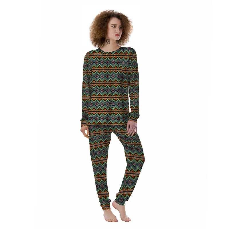 Aztec Boho Tribal Print Pattern Women's Pajamas Pajama sets under $50