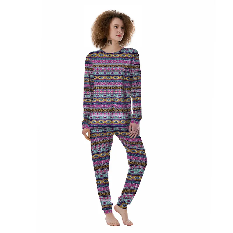 Aztec Bright Colors Print Pattern Women's Pajamas Designer pajama sets