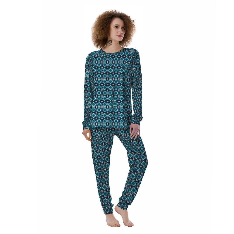 Aztec Turquoise And Blue Print Pattern Women's Pajamas Sleepwear pajama sets