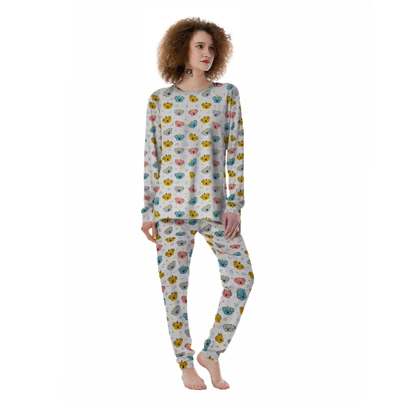 Baby Bear Colorful Cartoon Print Pattern Women's Pajamas Bridal pajama sets