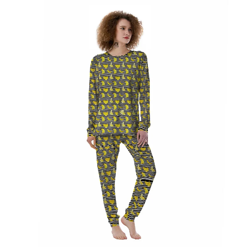 Banana Black Striped Print Pattern Women's Pajamas Lightweight pajama sets