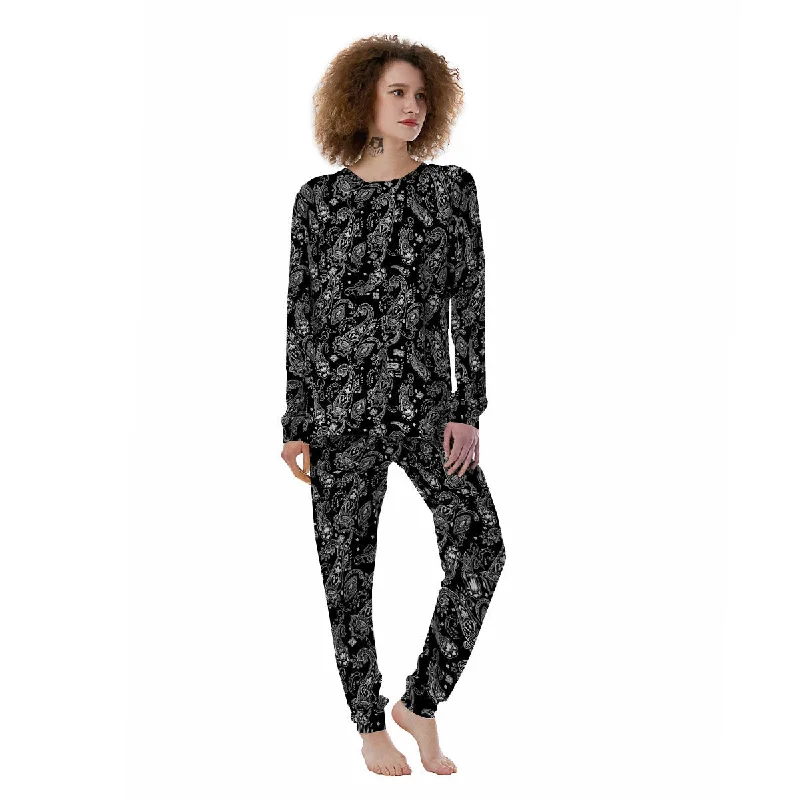 Bandana Black Paisley Print Pattern Women's Pajamas Baby pajama sets