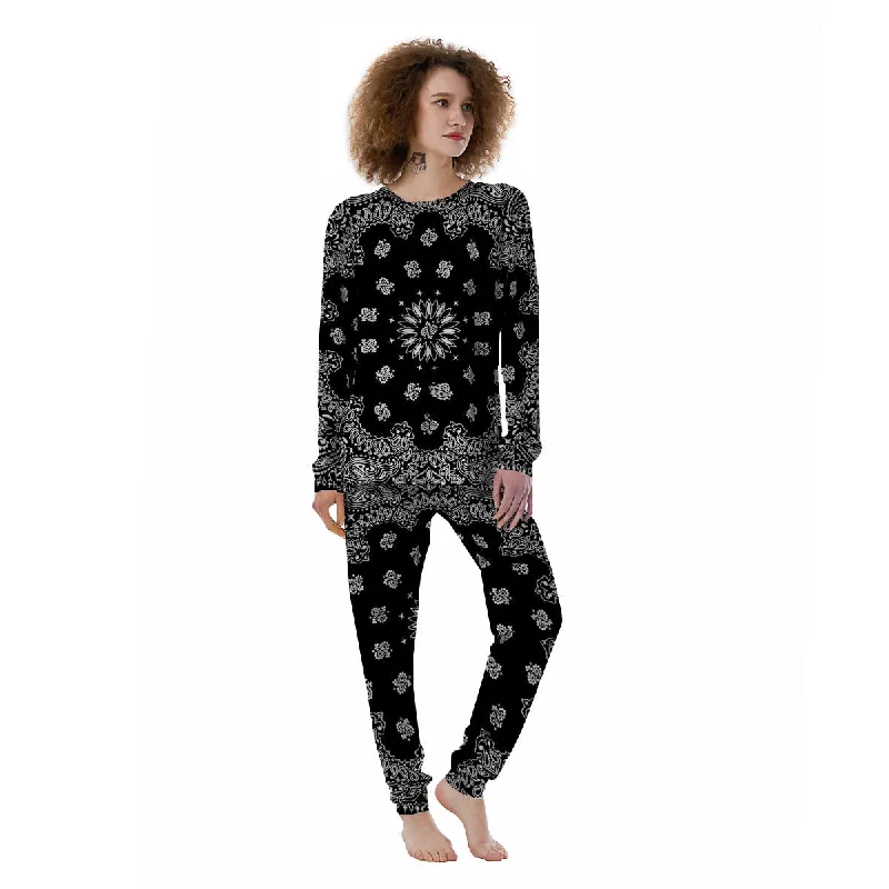 Bandana Black Paisley Print Women's Pajamas Women's pajama sets