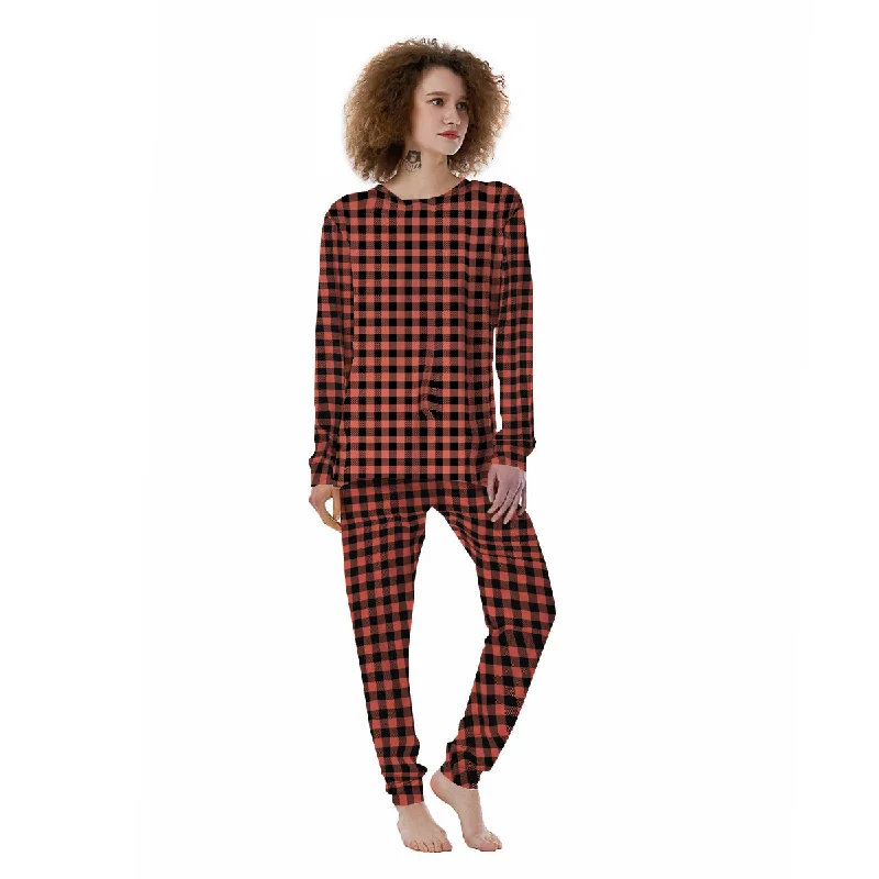 Black Buffalo Check And Coral Pink Print Women's Pajamas Postpartum pajama sets