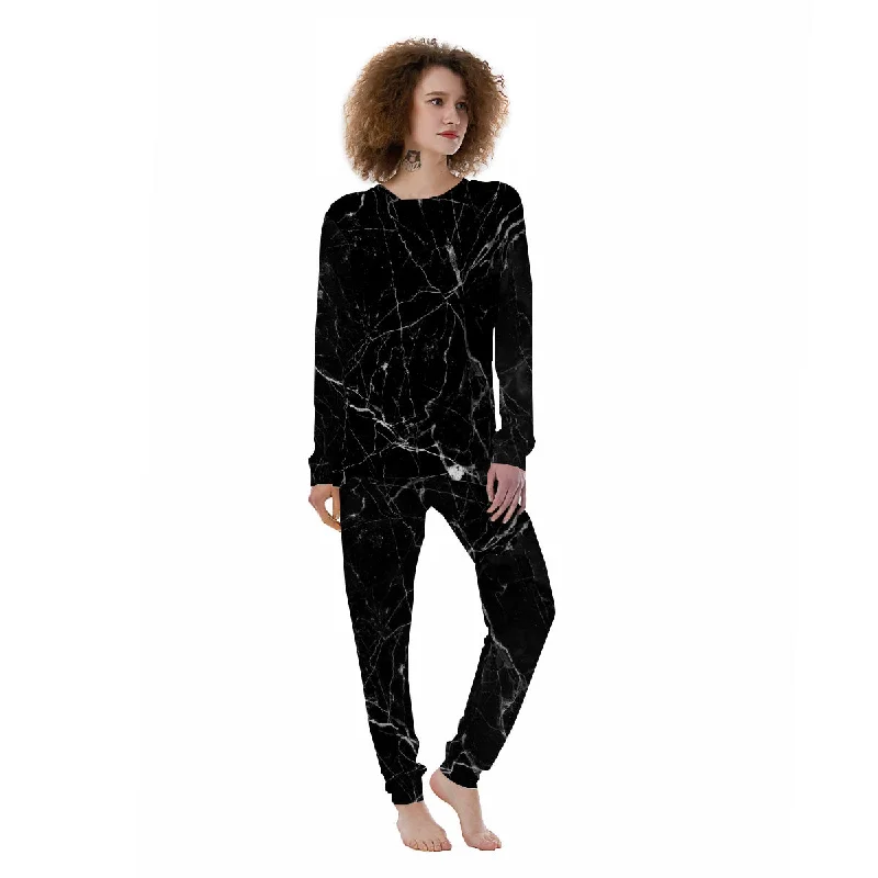 Black Marble White Grunge Print Women's Pajamas Camisole pajama sets