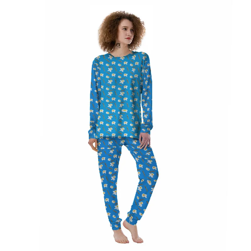 Blue Bacon And Fried Egg Print Pattern Women's Pajamas Unisex pajama sets