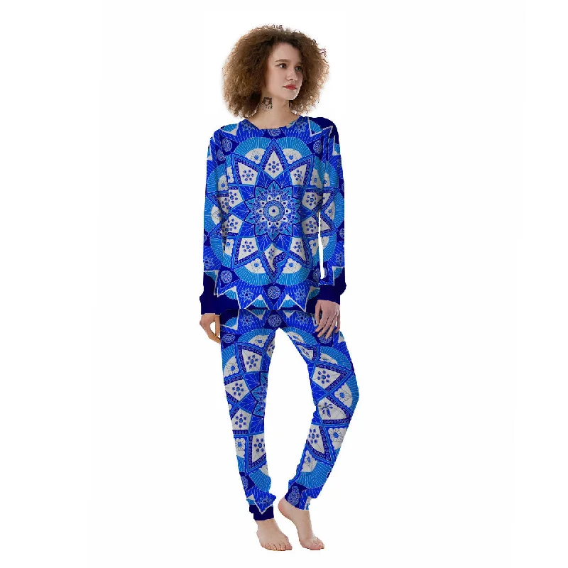 Bohemian Mandala White And Blue Print Women's Pajamas Cartoon pajama sets