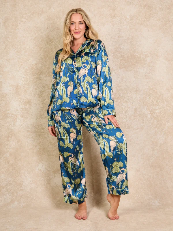 Womens Satin Traditional Pyjamas Blue Morning Marshes Expensive pajama sets