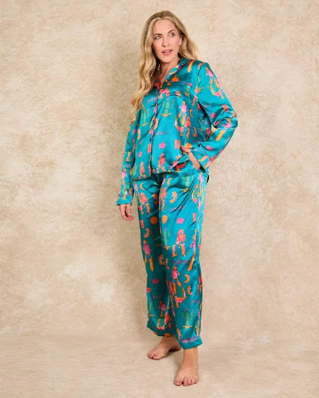 Womens Satin Traditional Pyjamas Neon Cowboy Best-value pajama sets