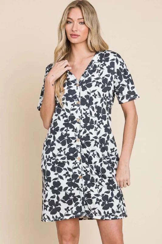 Floral Button Down Mini Dress Stretchy mini dresses