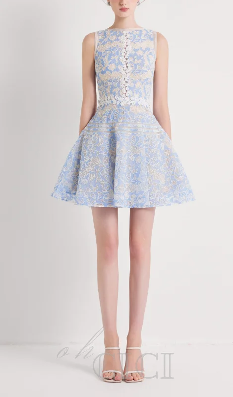 LAIKA BLUE LACE MINI DRESS Trendy mini dresses under $50