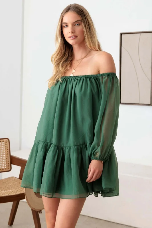 Organza Off Shoulder Puff Sleeve Mini Dress Best mini dresses for petites