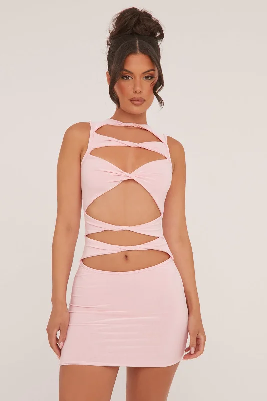 Pink Cut Out Front Bodycon Mini Dress - Thea Beach mini dresses