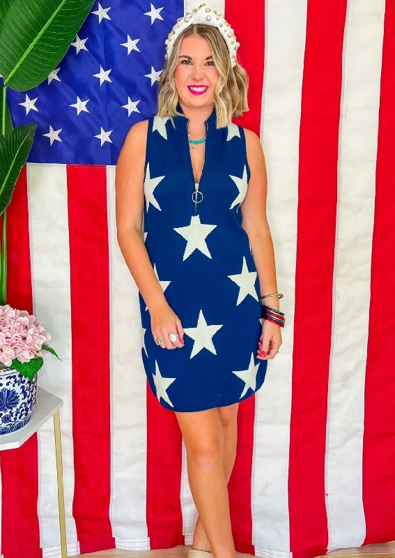 Zoe Zip Dress - Navy Stars Knit High-end mini dresses