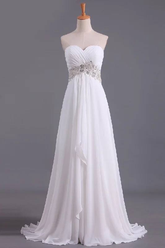 A Line Sweetheart Chiffon With Beads And Ruffles Wedding Dresses Mermaid Style Gown