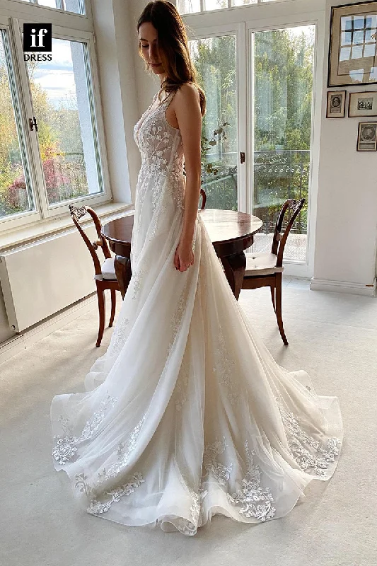 31673 - Attractive V-Neck Lace Appliques Bohemian Wedding Dress Short Wedding Gown