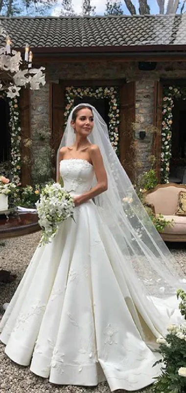 Elegant Strapless Applique Ball Gown Popular Bridal Long Wedding Dresses, WDH087 Empire Waist Gown