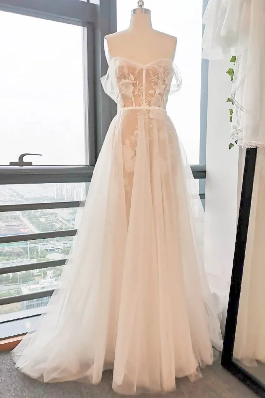 Sheath Sweep-Brush Train Lace Tulle Wedding Dress CW2747 Chic Wedding Gown