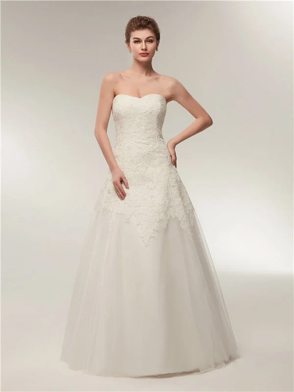 Sweetheart Floor-length Lace Simple Cheap Wedding Dresses, WD0461 Lace Back Wedding