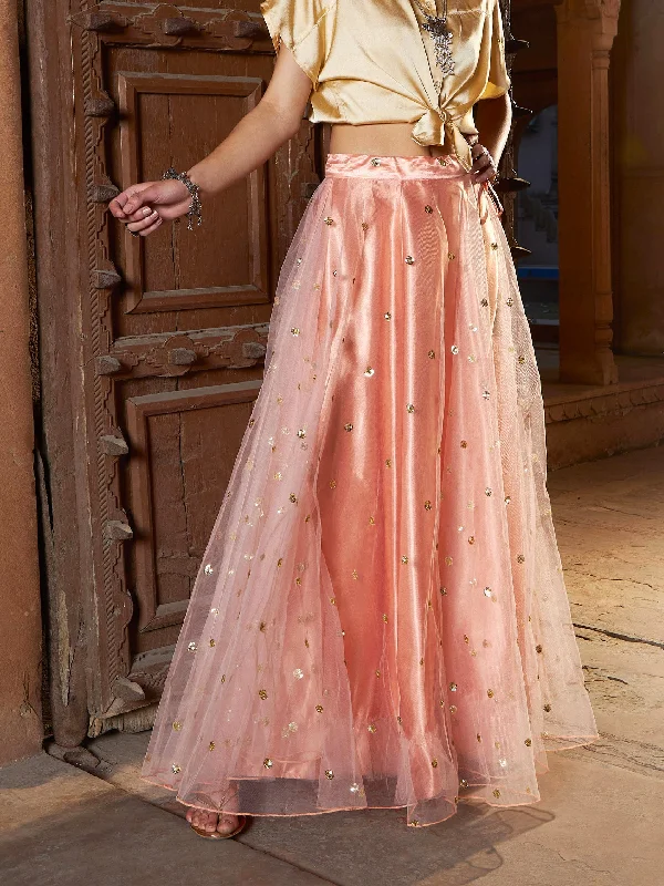 Lyush Women Peach Tulle Sequin Anarkali Skirt Boho unclassified skirts